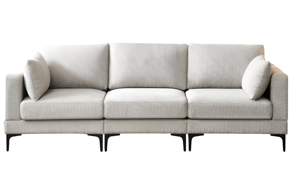 Anek 3-Seater Sofa, Grey Fabric | Modern Comfort with Metal Legs