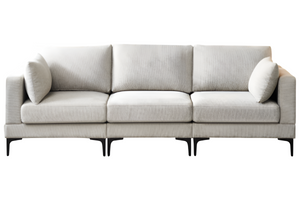 Anek 3-Seater Sofa, Grey Fabric | Modern Comfort with Metal Legs
