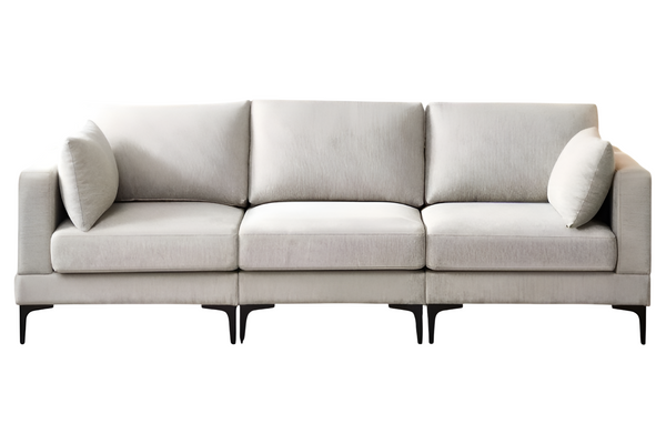 Anek 3-Seater Sofa with Ottoman, Grey Fabric | Modern Comfort & Flexible Design