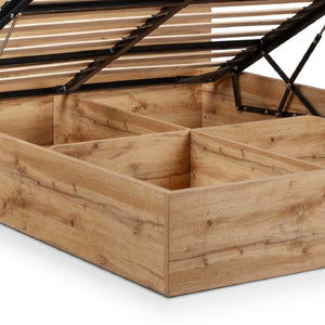 Bali Oak Ottoman Storage Bed Frame with Gas Lift Up System & Integrated Bookcase Headboard