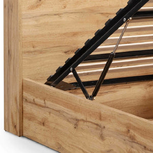 Bali Oak Ottoman Storage Bed Frame with Gas Lift Up System & Integrated Bookcase Headboard