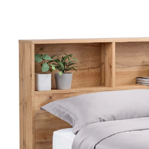 Bali Oak Ottoman Storage Bed Frame with Gas Lift Up System & Integrated Bookcase Headboard