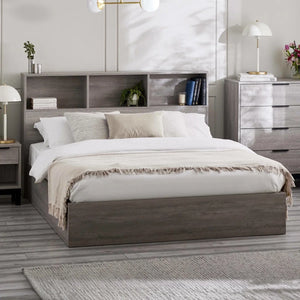 Bali Ottoman Bed with Gas Lift Storage & Bookcase Headboard – Natural Oak Wooden Bed Frame with Click Furniture Technology