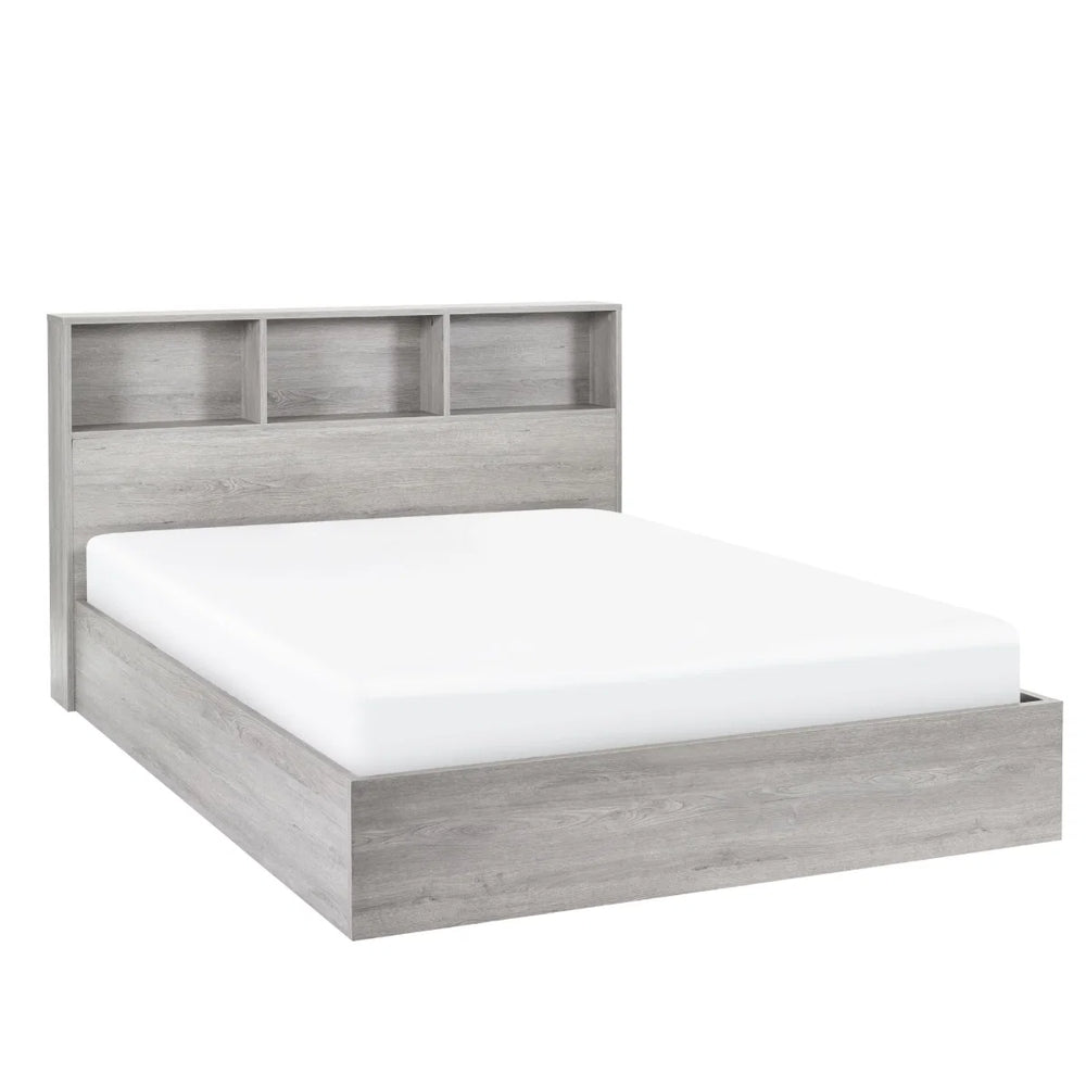 Julian Bowen Bali Ottoman Storage Bed with Bookcase Headboard - Grey Oak Wooden Lift-Up Storage Bed Frame