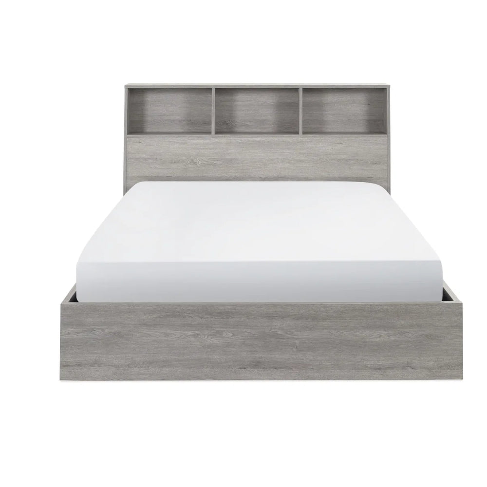 Julian Bowen Bali Ottoman Storage Bed with Bookcase Headboard - Grey Oak Wooden Lift-Up Storage Bed Frame
