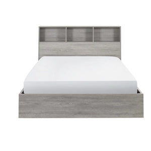 Julian Bowen Bali Ottoman Storage Bed with Bookcase Headboard - Grey Oak Wooden Lift-Up Storage Bed Frame
