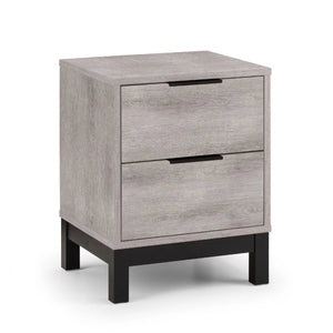 Julian Bowen Bali 2 Drawer Bedside Table – Grey Oak Finish with Black Handles & Legs | Industrial Bedroom Nightstand