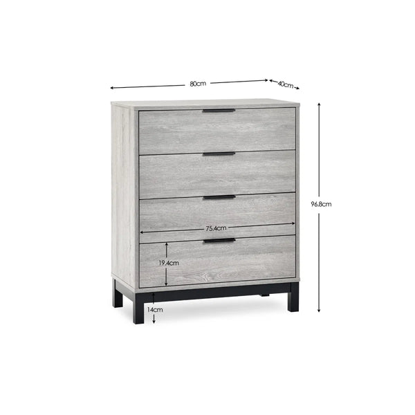 Julian Bowen Bali 4 Drawer Chest Grey Oak Industrial Storage Cabinet