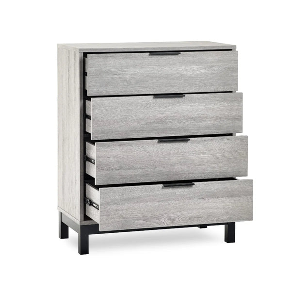 Julian Bowen Bali 4 Drawer Chest Grey Oak Industrial Storage Cabinet