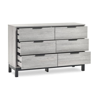 Julian Bowen Bali 6 Drawer Wide Chest – Grey Oak Industrial Chest of Drawers with Black Handles & Legs