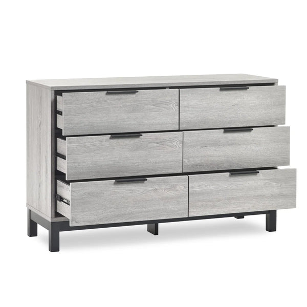 Julian Bowen Bali 6 Drawer Wide Chest – Grey Oak Industrial Chest of Drawers with Black Handles & Legs