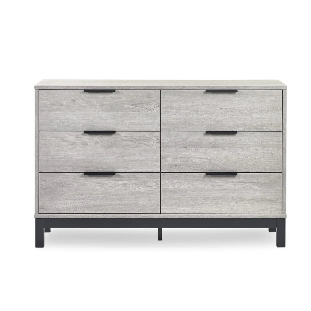 Julian Bowen Bali 6 Drawer Wide Chest – Grey Oak Industrial Chest of Drawers with Black Handles & Legs