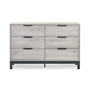 Julian Bowen Bali 6 Drawer Wide Chest – Grey Oak Industrial Chest of Drawers with Black Handles & Legs