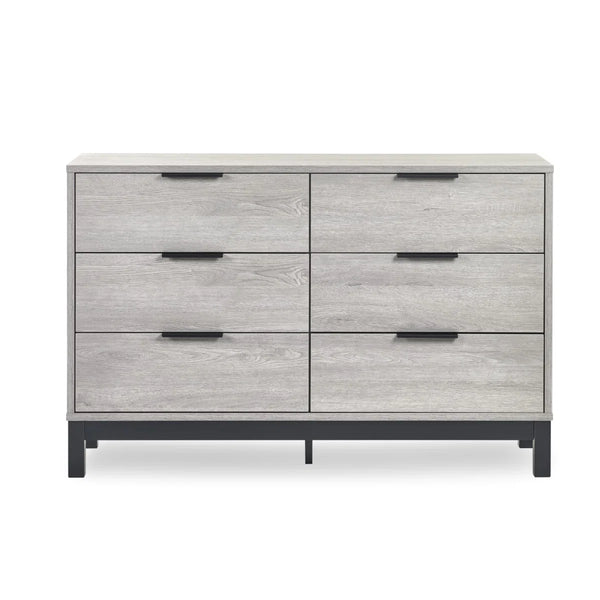 Julian Bowen Bali 6 Drawer Wide Chest – Grey Oak Industrial Chest of Drawers with Black Handles & Legs