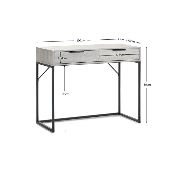 Julian Bowen Bali 2 Drawer Dressing Table Desk with Grey Oak Finish & Black Metal Legs