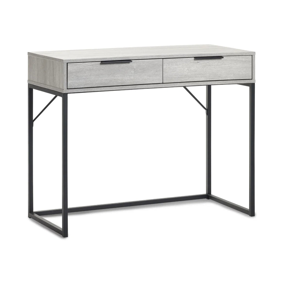 Julian Bowen Bali 2 Drawer Dressing Table Desk with Grey Oak Finish & Black Metal Legs