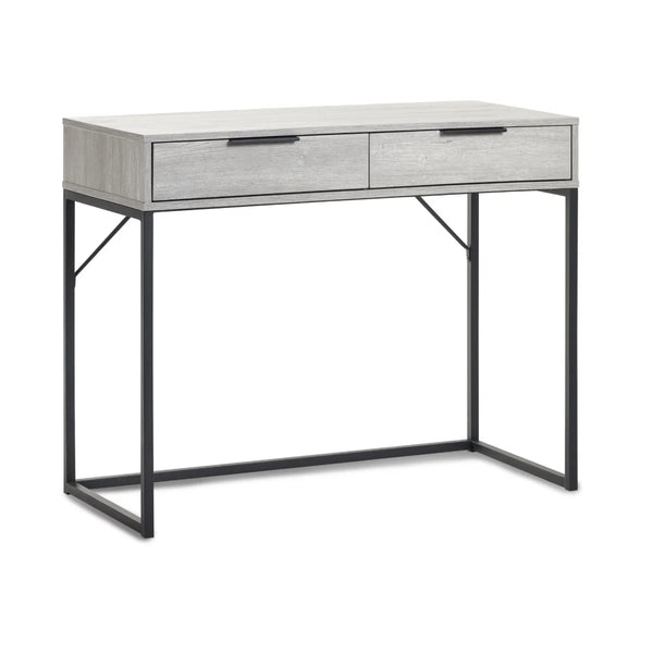 Julian Bowen Bali 2 Drawer Dressing Table Desk with Grey Oak Finish & Black Metal Legs
