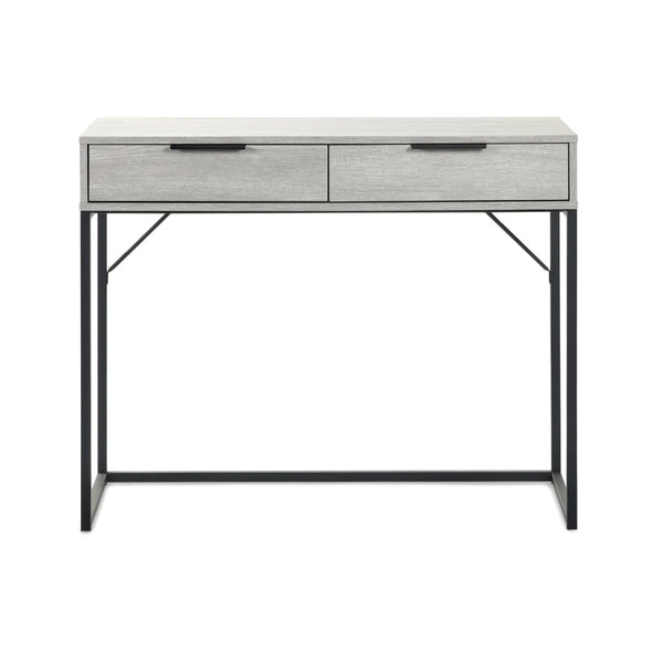 Julian Bowen Bali 2 Drawer Dressing Table Desk with Grey Oak Finish & Black Metal Legs