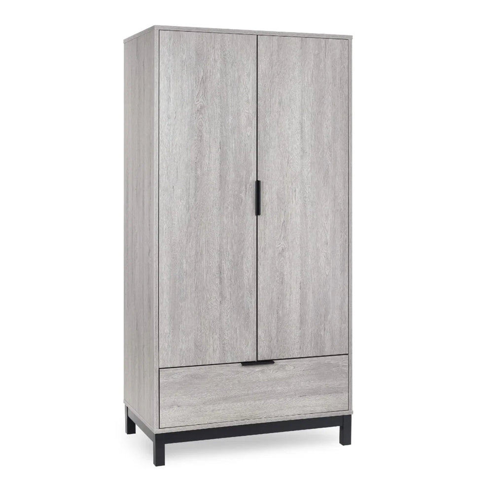 Bali 2 Door Wardrobe with 1 Drawer and Shelf – Grey Oak Finish Bedroom Storage Unit with Industrial Style