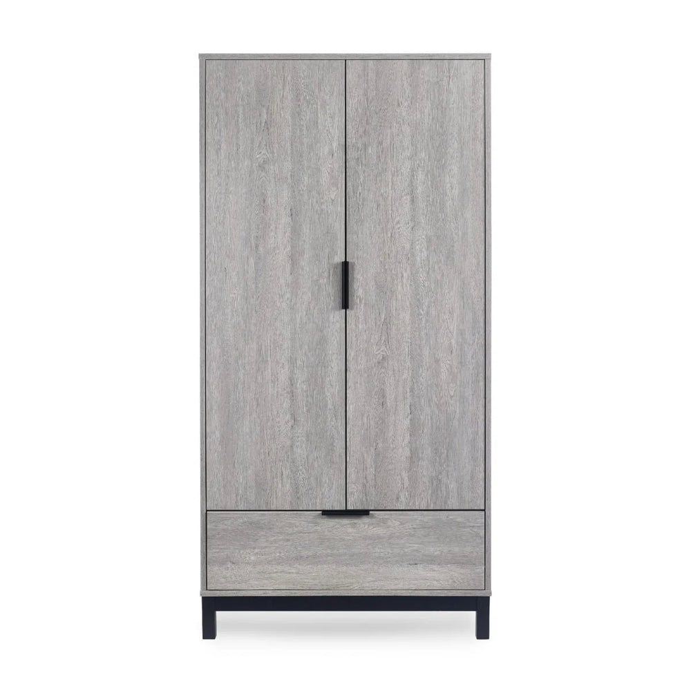 Bali 2 Door Wardrobe with 1 Drawer and Shelf – Grey Oak Finish Bedroom Storage Unit with Industrial Style