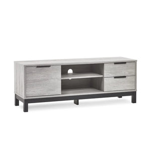 Julian Bowen Bali Grey Oak TV Unit with Cupboard, 2 Drawers & Open Shelving | Industrial Entertainment Stand