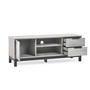Julian Bowen Bali Grey Oak TV Unit with Cupboard, 2 Drawers & Open Shelving | Industrial Entertainment Stand