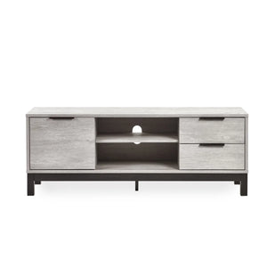 Julian Bowen Bali Grey Oak TV Unit with Cupboard, 2 Drawers & Open Shelving | Industrial Entertainment Stand