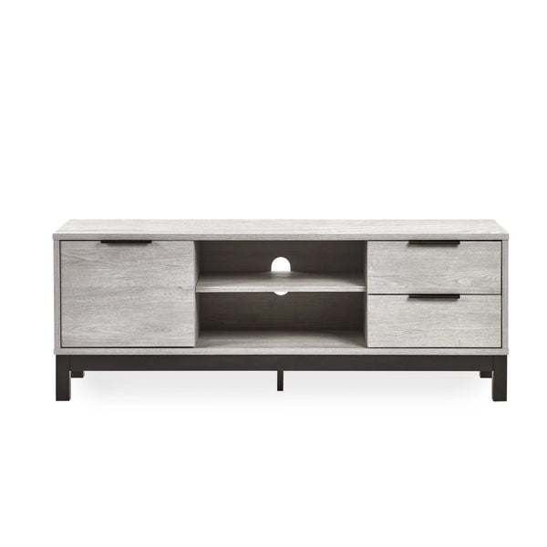 Julian Bowen Bali Grey Oak TV Unit with Cupboard, 2 Drawers & Open Shelving | Industrial Entertainment Stand