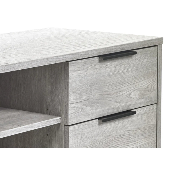 Julian Bowen Bali Grey Oak TV Unit with Cupboard, 2 Drawers & Open Shelving | Industrial Entertainment Stand