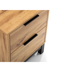 Julian Bowen Bali 2 Drawer Bedside Table – Oak Effect Nightstand with 2 Storage Drawers, Black Metal Legs & Handles, Modern Industrial Bedroom Furniture