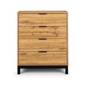 Julian Bowen Bali 4 Drawer Chest of Drawers – Modern Oak Finish Storage Dresser with Black Handles & Industrial Style