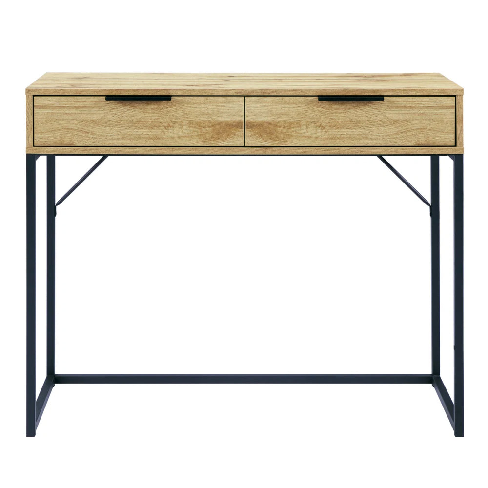 Julian Bowen Bali 2 Drawer Dressing Table Desk with Oak Effect Finish & Black Metal Legs