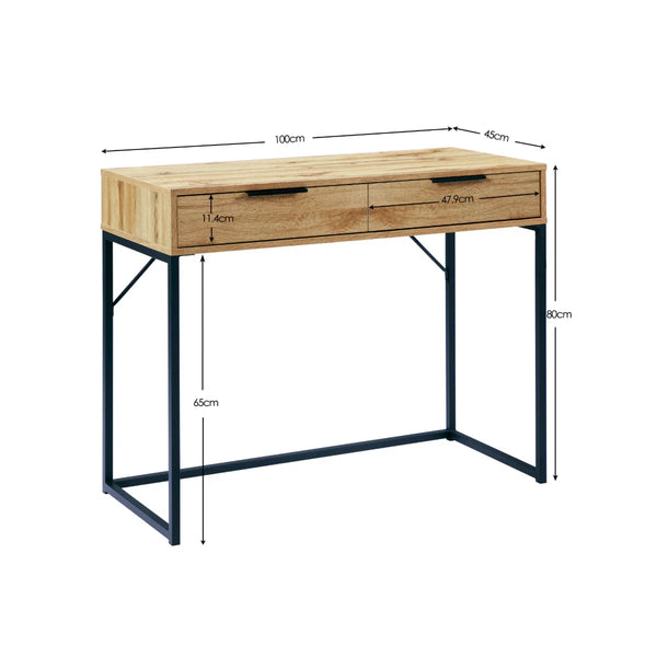 Julian Bowen Bali 2 Drawer Dressing Table Desk with Oak Effect Finish & Black Metal Legs