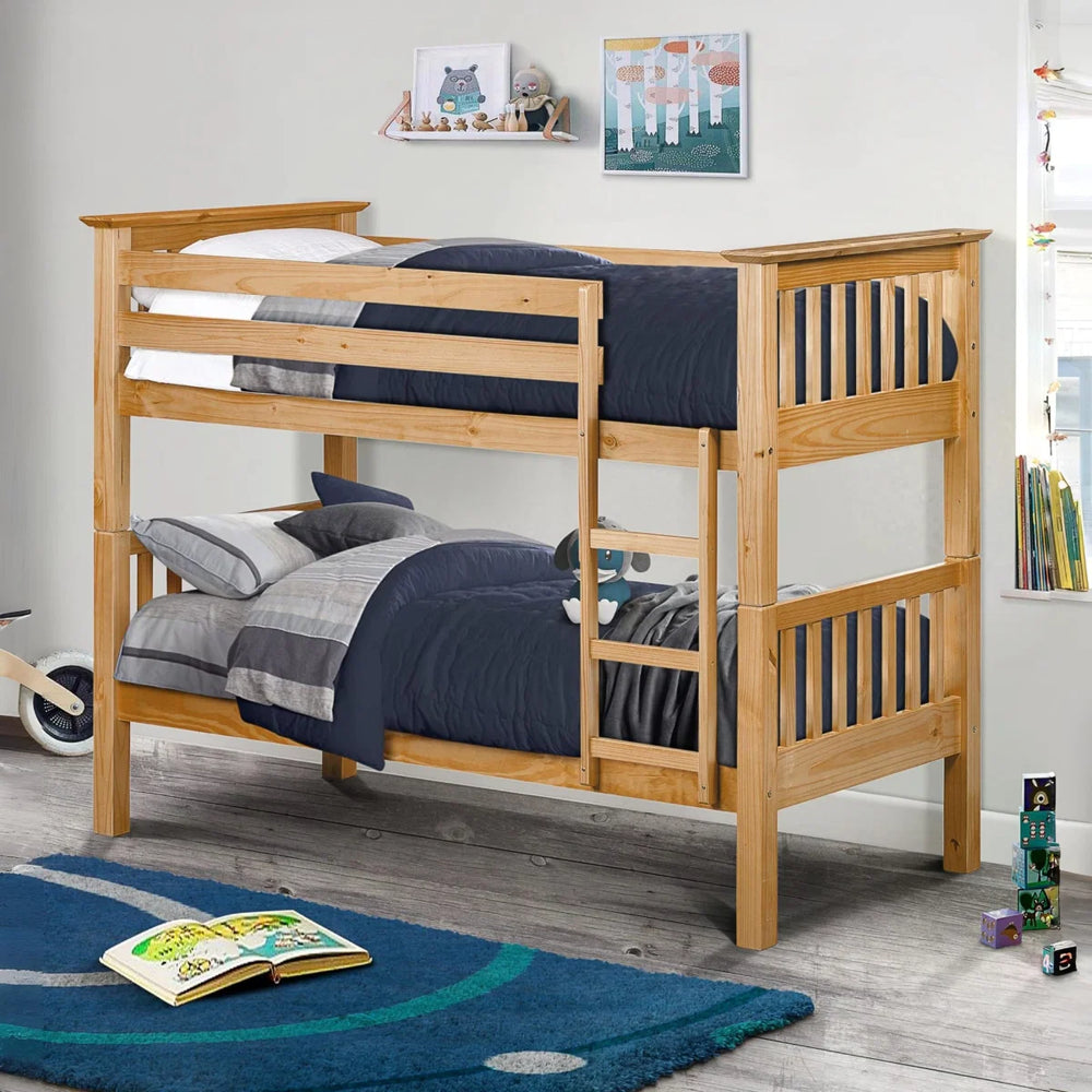Julian Bowen Barcelona Solid Pine Wooden Bunk Bed Frame in Antique Lacquer Finish for Kids & Children's Bedrooms
