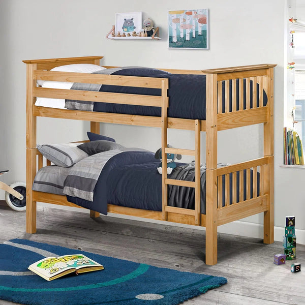 Julian Bowen Barcelona Solid Pine Wooden Bunk Bed Frame in Antique Lacquer Finish for Kids & Children's Bedrooms