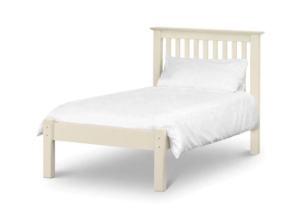 Julian Bowen Barcelona Low Foot End Bed Frame in Stone White – Solid Pine & MDF Wooden Shaker Style Bed with Slatted Base
