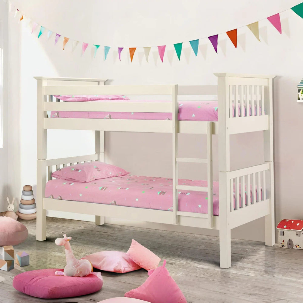 Julian Bowen Barcelona Stone White Wooden Bunk Bed Frame for Kids – Solid Pine & MDF, Space-Saving Twin Sleeper, White Lacquer Finish