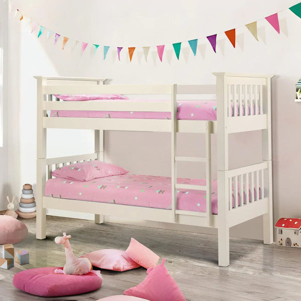 Julian Bowen Barcelona Stone White Wooden Bunk Bed Frame for Kids – Solid Pine & MDF, Space-Saving Twin Sleeper, White Lacquer Finish