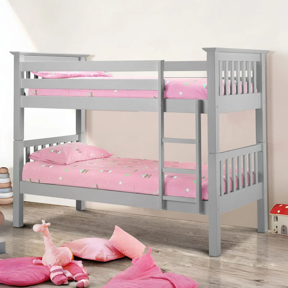 Julian Bowen Barcelona Dove Grey Wooden Bunk Bed with Solid Pine Slats & Safety Guard Rails