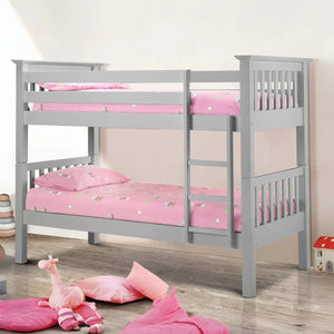 Julian Bowen Barcelona Dove Grey Wooden Bunk Bed with Solid Pine Slats & Safety Guard Rails