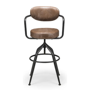Julian Bowen Barbican Industrial Adjustable Faux Leather Barstool – Brown & Black Metal Swivel Kitchen Counter Stool