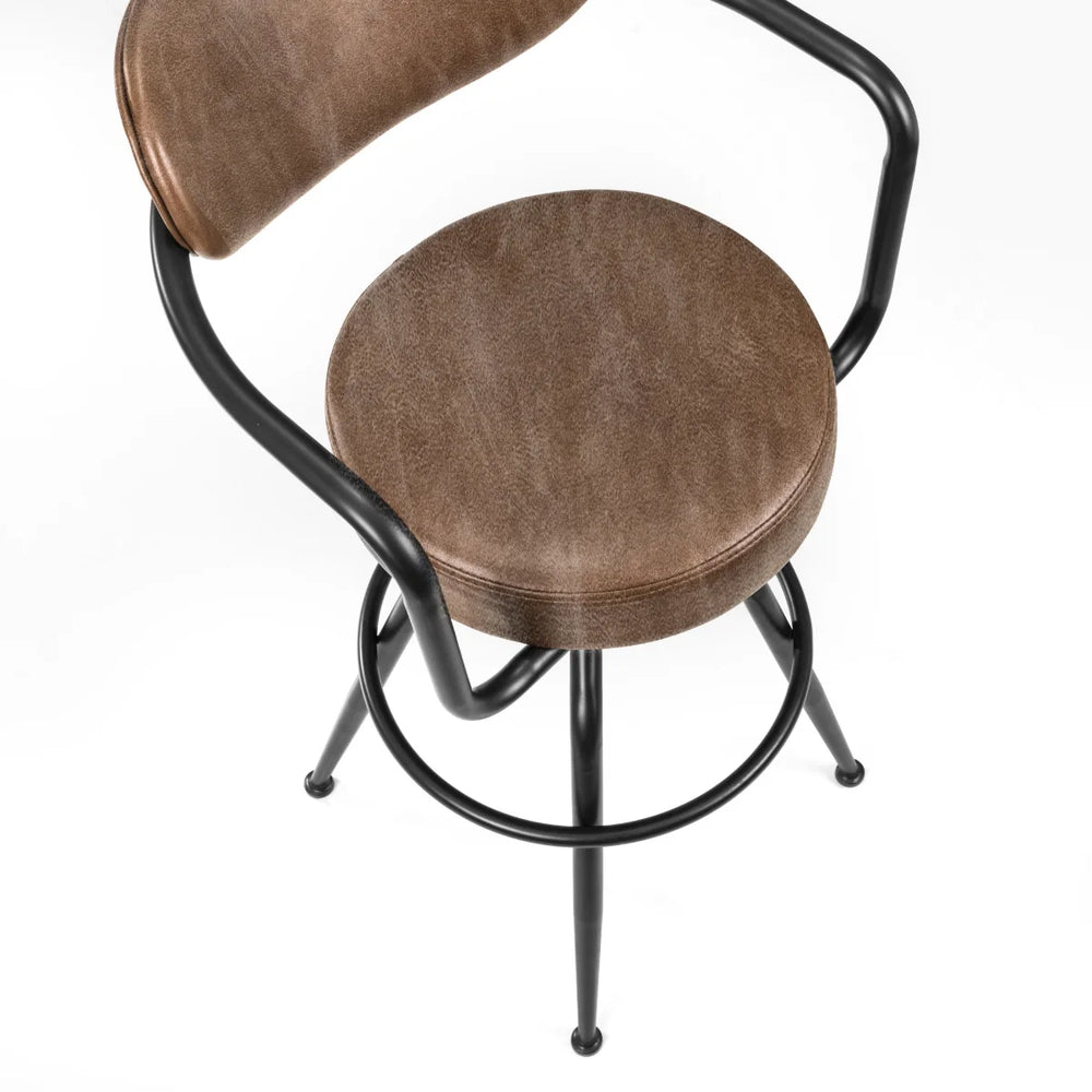 Julian Bowen Barbican Industrial Adjustable Faux Leather Barstool – Brown & Black Metal Swivel Kitchen Counter Stool