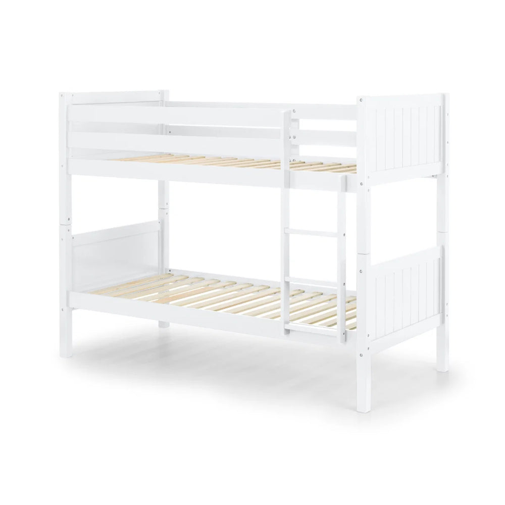 Julian Bowen Bella Wooden Bunk Bed with Panelled Headboards, Safety Rails & Ladder – White, Anthracite or Dove Grey
