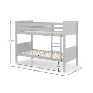 Julian Bowen Bella Wooden Bunk Bed – Solid Pine & MDF Frame, Space-Saving Design with Safety Rails & Ladder, White, Anthracite or Dove Grey