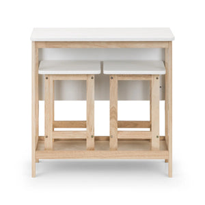 Julian Bowen Bergen Space Saving Folding Bar Table & 2 Stool Set – White & Natural Wooden Breakfast Dining Set