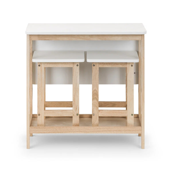 Julian Bowen Bergen Space Saving Folding Bar Table & 2 Stool Set – White & Natural Wooden Breakfast Dining Set