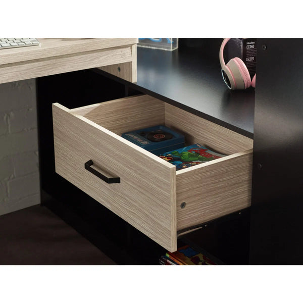 Julian Bowen Blaze Gaming High Sleeper Bed with Integrated Desk, Storage Shelving & Drawers – Black & Pale Woodgrain Finish