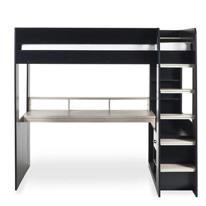 Julian Bowen Blaze Gaming High Sleeper Bed with Integrated Desk, Storage Shelving & Drawers – Black & Pale Woodgrain Finish