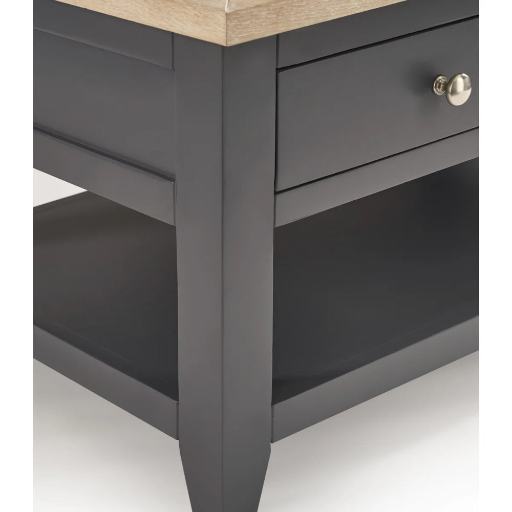 Julian Bowen Bordeaux Coffee Table with Oak Parquet Top, 2 Drawers & Open Shelf – Dark Grey & Oak