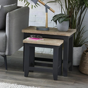 Julian Bowen Bordeaux Nest of Tables – Dark Grey Lacquered Finish with Parquet Detailing